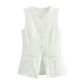 thumbnail image 1 of Blazer Vest Tops for Women Sleeveless Button Down Work Suit Vests Waistcoat Office Business Casual Outfits White, M, 1 of 3