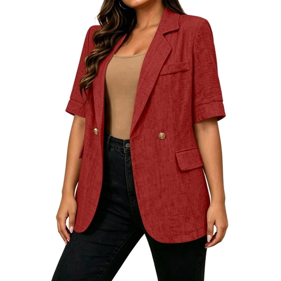 Blazer Women Fashion Solid Color Short Sleeve Jacket Lapel Faux Pocket Fitted Cardigan Blazer For A Polished Summer Look Spring Jackets For Women