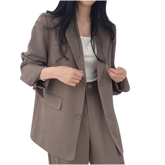 Blazer Women Pockets Button Lapel Solid Color Long Sleeve Collarless Casual Jacket For A Simple Polished Look Spring Jackets For Women