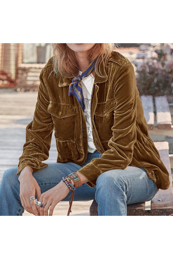 Blazer Women Solid Color Long Sleeve Velvet Waist Cinching Jacket For A Luxurious Casual Look Spring Jackets For Women