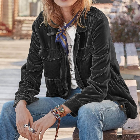 Blazer Women Solid Color Long Sleeve Velvet Waist Cinching Jacket For A Luxurious Casual Look Spring Jackets For Women