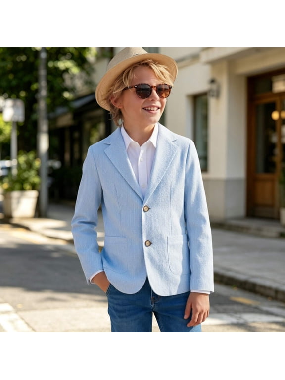Blazer for Boys Lightweight Suits Jackets Formal ormal Wedding Kids Jacket with Notch Lapel (Light Blue)