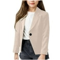 thumbnail image 1 of Blazer for Girls Elegant Business Office Jacket Casual Open Front Long Loose Long Sleeve Work Button Down Cardigan Notched Lapel Beige 7 Years, 1 of 5