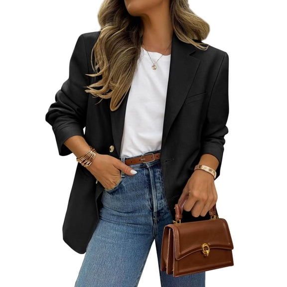 Blazer for Women Business Casual Long Sleeve Lapel Open Front Suit Jacket Work Blazer with Pockets Black S