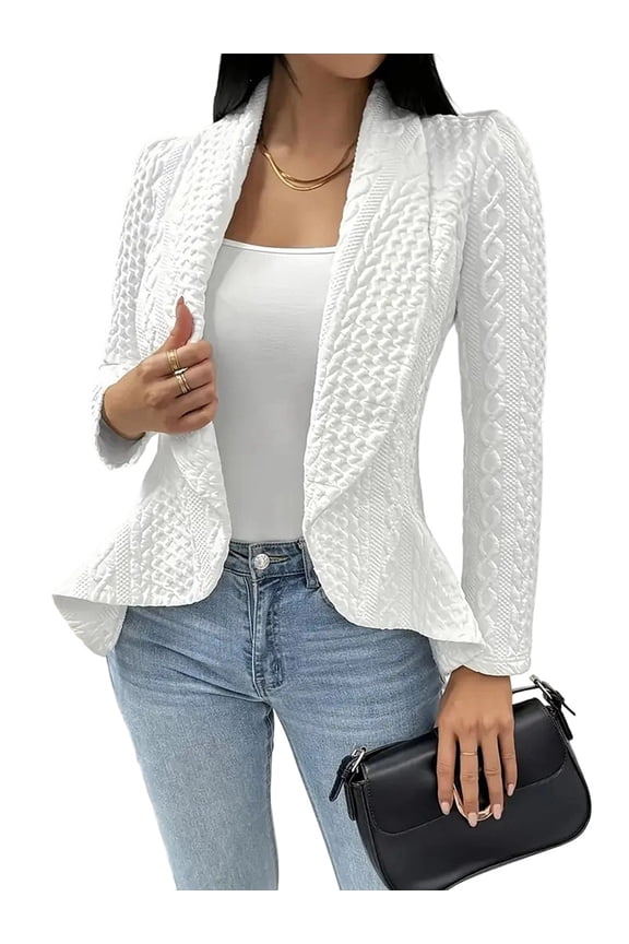 Blazer for Women Business Casual Long Sleeve Solid Blazer& Suit Jackets Office Button Knit Cardigan White XL