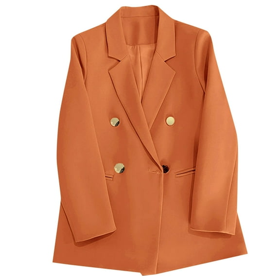 Blazer for Women Business Office Jacket Casual Slim Fitting Notched Lapel Long Sleeve Work Button Down Cardigan Open Front Long Orange XL