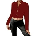 thumbnail image 1 of Blazer for Women Button Down Cardigan Elegant Notched Lapel Long Sleeve Work Open Front Cropped Loose Business Office Jacket Casual Wine XL, 1 of 7