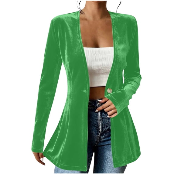 Blazer for Women Casual Trendy One Button Flared Collarless Blazers Long Sleeve Office Work Suit Jackets Green M