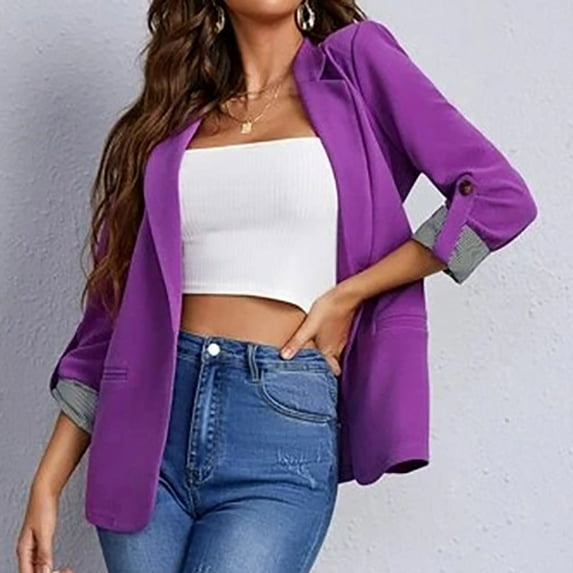 Blazer for Women Dressy Solid Color Blazer Jacket Long Sleeves Single Button Outwears Casual Lapel Collar Blazer Jackets with Pocket