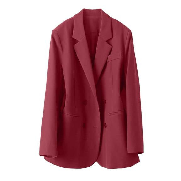 Blazer for Women Elegant Business Office Jacket Casual Open Front Long Long Sleeve Work Loose Notched Lapel Button Down Cardigan Red XXL