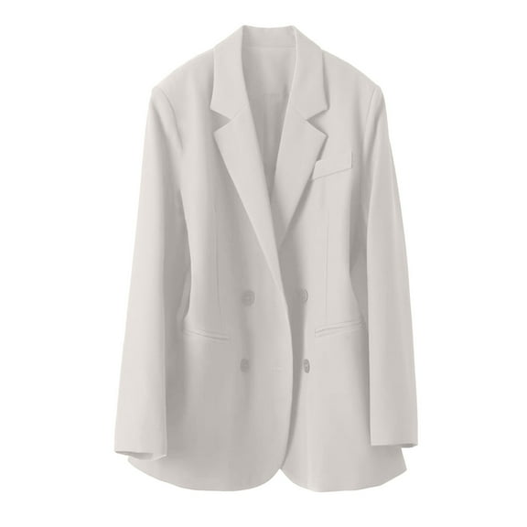 Blazer for Women Elegant Business Office Jacket Casual Open Front Long Long Sleeve Work Loose Notched Lapel Button Down Cardigan White XL