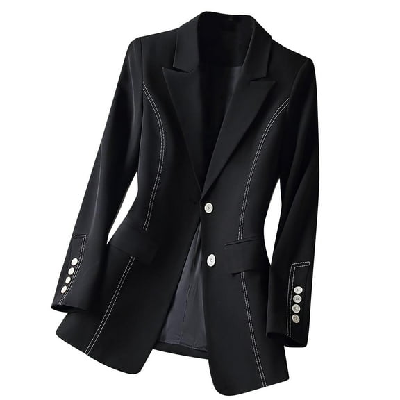 Blazer for Women Elegant Business Office Jacket Casual Open Front Long Long Sleeve Work Notched Lapel Loose Button Down Cardigan Black XXL