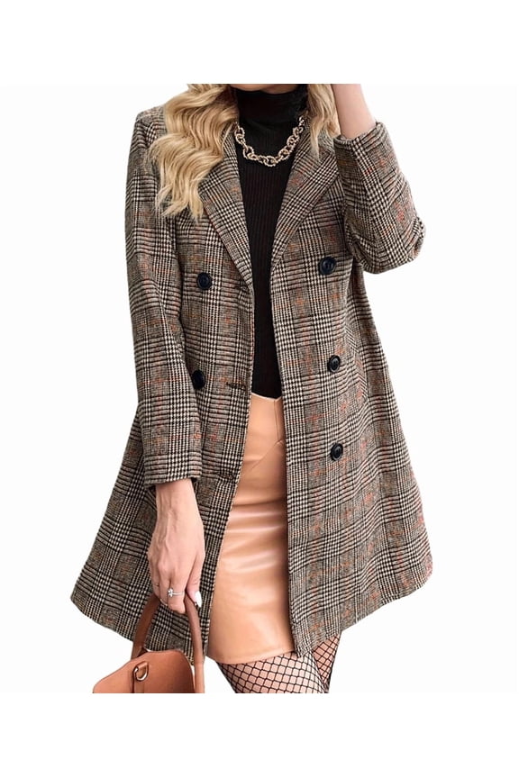 Blazer for Women Fall Winter Casual V Neck Button Down Dressy Suit Jacket Long Blazer Shacket Brown M