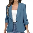 thumbnail image 1 of Blazer for Women Loose Business Office Jacket Casual Elegant Notched Lapel Button Down Cardigan Open Front Long Long Sleeve Work Blue L, 1 of 8