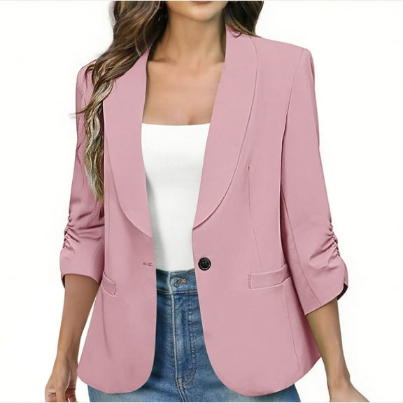 Blazer for Women Loose Business Office Jacket Casual Elegant Notched Lapel Button Down Cardigan Open Front Long Long Sleeve Work Pink XL