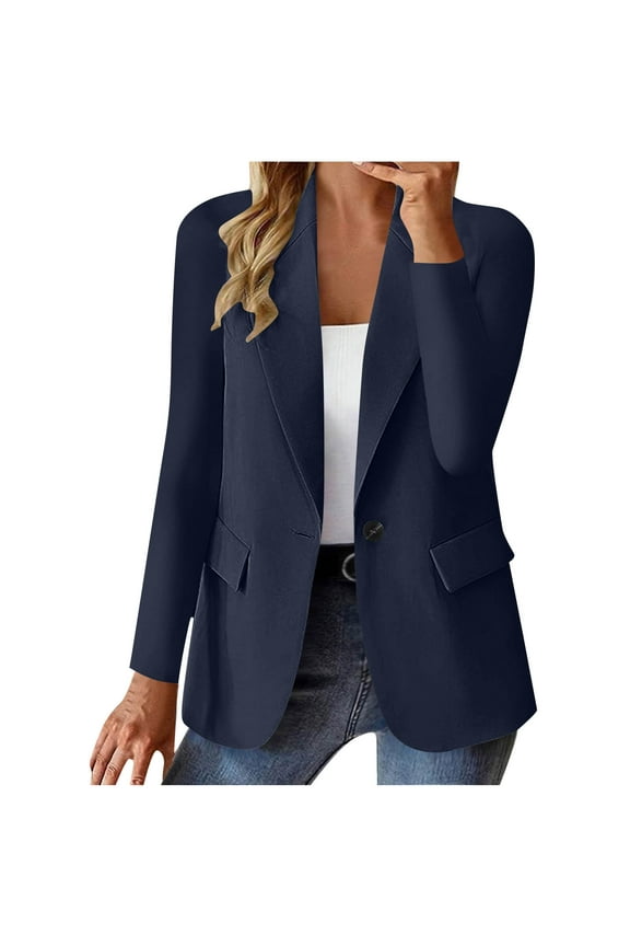 Blazer for Women Office Solid Color Long Sleeve Open Front Lapel Button Suit Jacket Stretch Slim Fit Business Casual Dress for Women