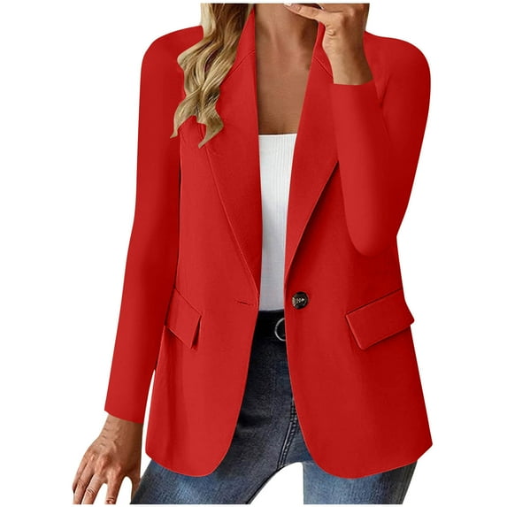 Blazer for Women Office Solid Color Long Sleeve Open Front Lapel Button Suit Jacket Stretch Slim Fit Business Casual Dress for Women