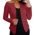 thumbnail image 1 of Blazer for Women Open Front Cropped Elegant Button Down Cardigan Loose Business Office Jacket Casual Long Sleeve Work Notched Lapel Wine XXL, 1 of 6