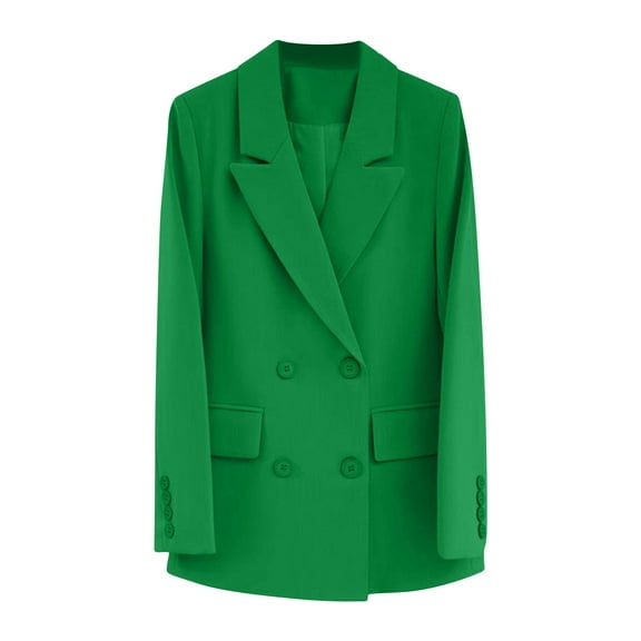 Blazer for Women Open Front Long Elegant Button Down Cardigan Business Office Jacket Casual Loose Notched Lapel Long Sleeve Work Green M
