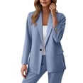 thumbnail image 1 of Blazer for Women Open Front Long Elegant Button Down Cardigan Notched Lapel Loose Business Office Jacket Casual Long Sleeve Work Light Blue XL, 1 of 7