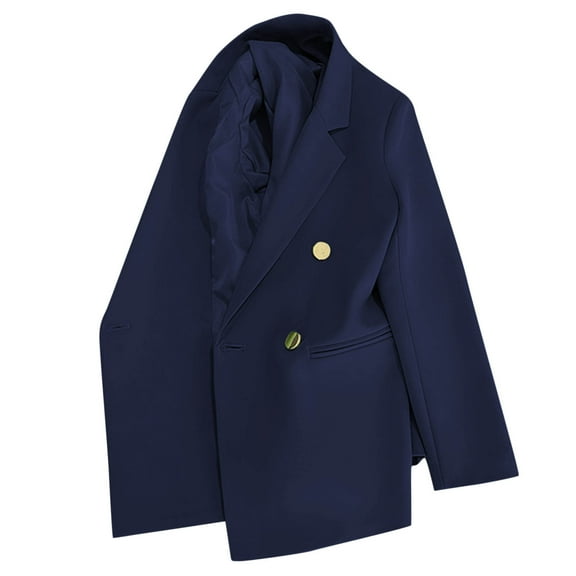Blazer for Women Open Front Long Slim Fitting Notched Lapel Business Office Jacket Casual Button Down Cardigan Long Sleeve Work Navy XXXL