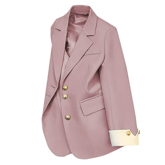 Blazer for Women Slim Fitting Business Office Jacket Casual Long Sleeve Work Open Front Long Notched Lapel Button Down Cardigan Pink XL