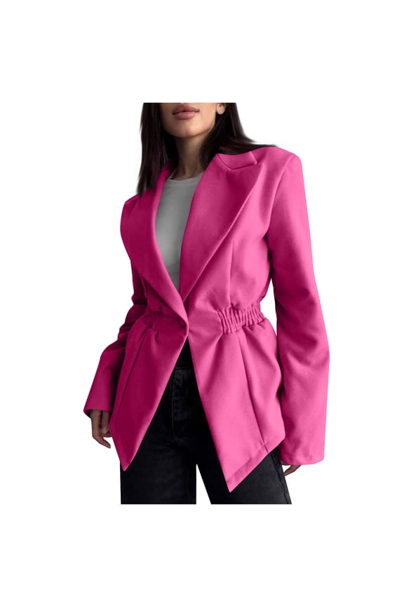 Blazer for Women's Shawl Lapel Collar Long Sleeve Peplum Ruffles Work Office Knit One Button Suit Jackets