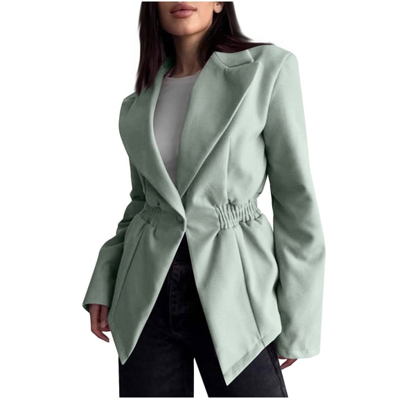 Blazer for Women's Shawl Lapel Collar Long Sleeve Peplum Ruffles Work Office Knit One Button Suit Jackets