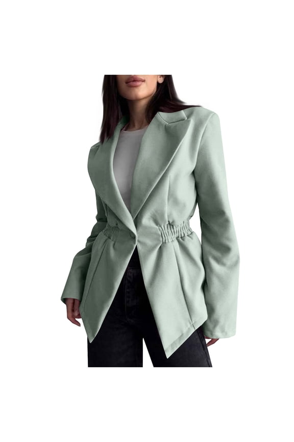 Blazer for Women's Shawl Lapel Collar Long Sleeve Peplum Ruffles Work Office Knit One Button Suit Jackets