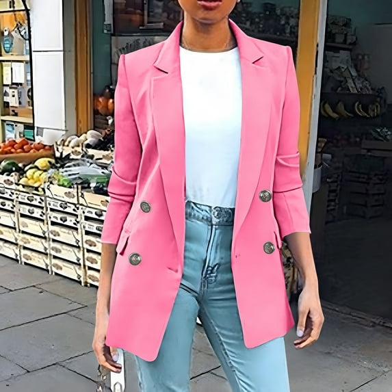 Blazers For Women Business Casual 2024 Casual Blazers Long Sleeve Open Front Work Suit Office Blazer Jackets with Pockets Pink M