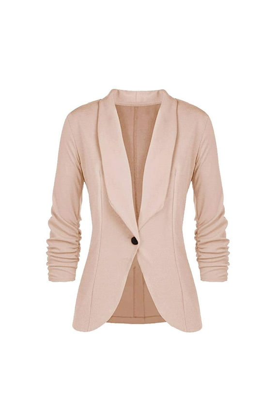 Blazers For Women Business Casual Sevevn Women's Pleated Sleeves Work Office Coat Suit Jacket