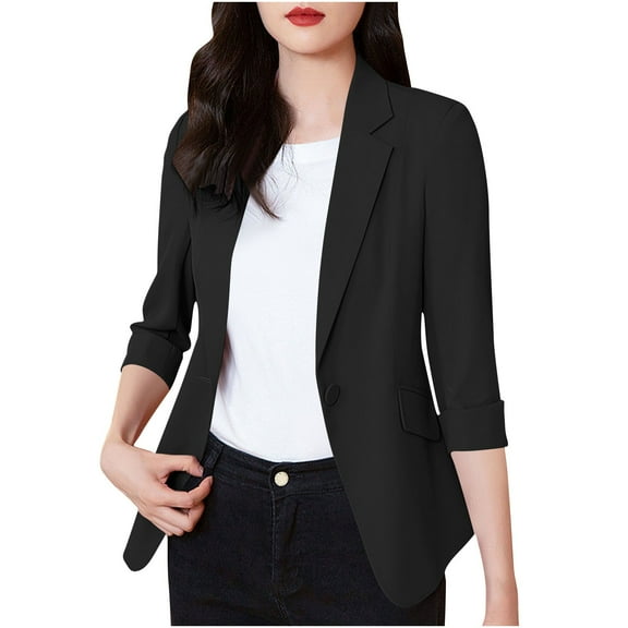 Blazers For Women Sevevn Womens 3/4 Sleeve Solid Color Lapel Button Down Lightweight Casual Suit Jacket