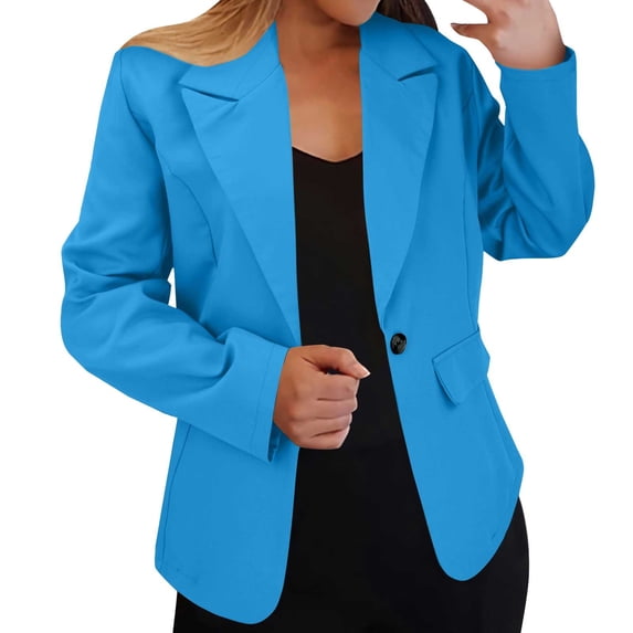 Baberdicy Dark Blue Women's Autumn And Winter Long Sleeved Button Solid Color Cardigan Small Suit Jacket, Xl
