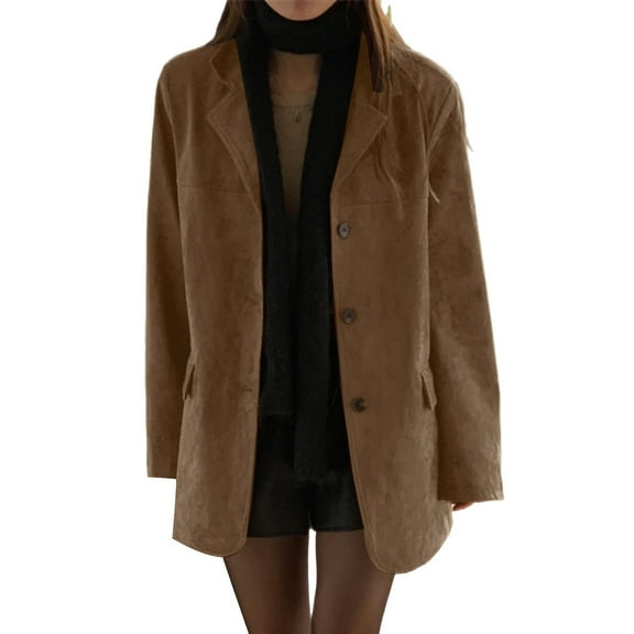 Blazers For Women Autumn New Suede Single Breasted Loose Suit Coat Chamois Leather Suede Jacket Suit Jackets Blazers & Sport Coats 1Pc Green L Fall Jackets For Women 2025