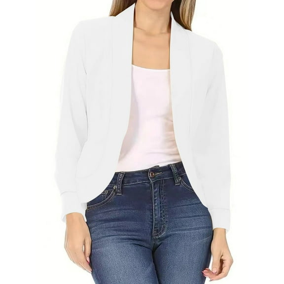 Blazers For Women Autumn Solid Color Loose Suit Jacket Casual Long Sleeved Blended Fabric Female Polyester Jacket Suit Jackets Blazers & Sport Coats 1Pc White L Fall Jackets For Women 2025