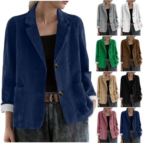 Blazers For Women Business Casual Ndbuld Women Winter Lapel Buttons Are Oversized Fashionable Loose Comfortable Casual Corduroy Suit Long Sleeved Suit Jacket Green,XL