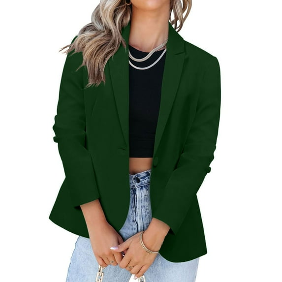 Blazers for Women Casual Open Ruched 3/4 Sleeve Jackets Plain Suit Work Office Formal Jacket Top Womens Coats Cardigan Suit Collar Solid Color Ladies Blazer Coats Green XXL
