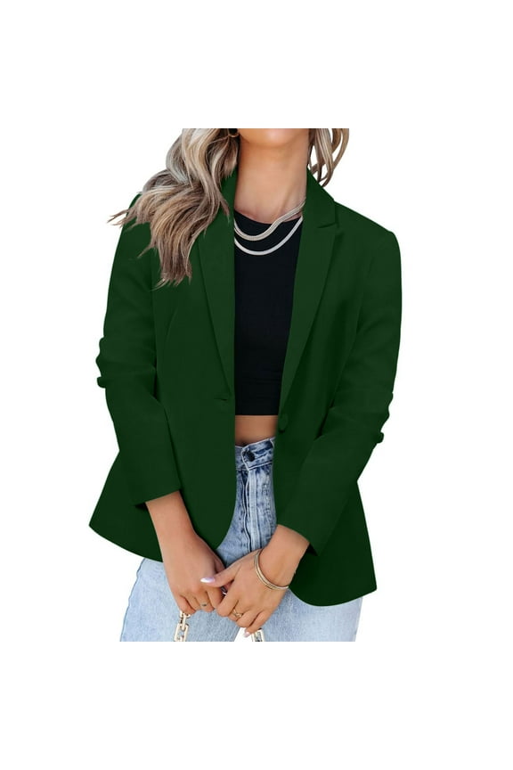 Blazers for Women Casual Open Ruched 3/4 Sleeve Jackets Plain Suit Work Office Formal Jacket Top Womens Coats Cardigan Suit Collar Solid Color Ladies Blazer Coats Green XXL
