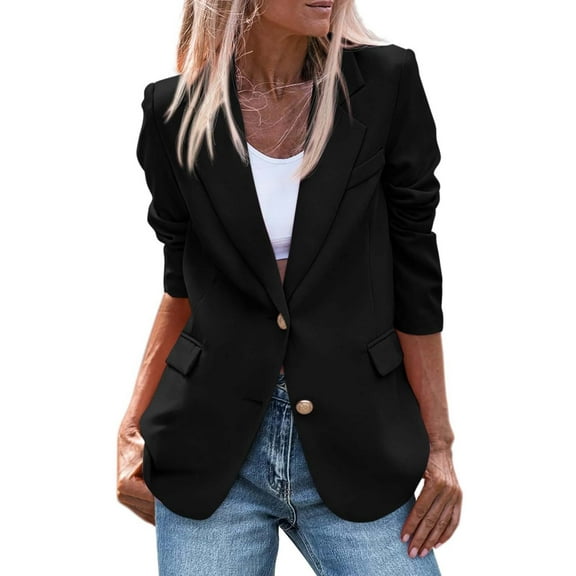 Blazers For Women Fall Long Sleeve Notch Lapel Trendy Work Jacket Outerwear Nylon Spandex Synthetic Fiber Jacket Suit Jackets Blazers & Sport Coats 1Pc Black L Fall Jackets For Women 2025