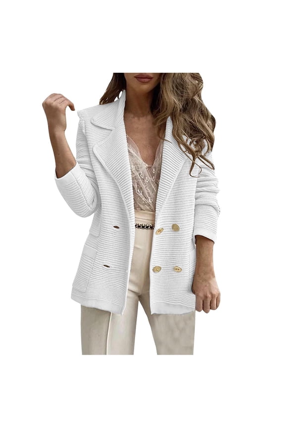 Blazers for Women Fashion Casual Ribbed Blazer Jackets Bussiness Suit Coats Notched Lapel Office Work Loose Comfy Outwear Soft Zip up Hoodie S-13 White M