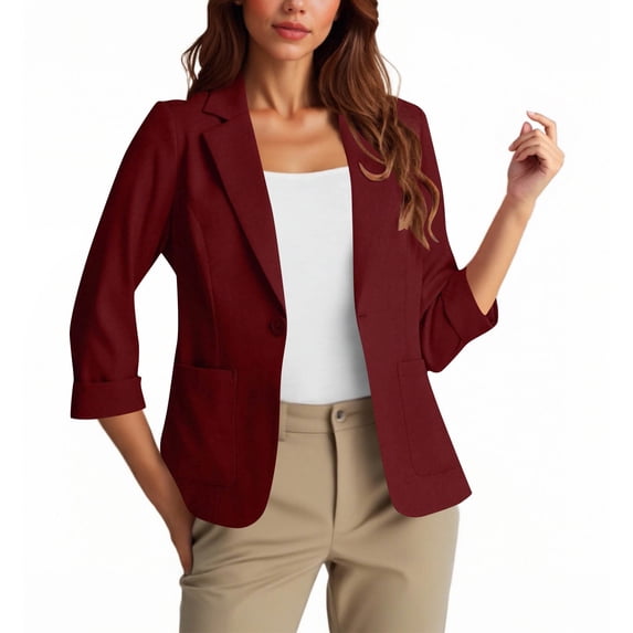 Blazers for Women Lightweight 3/4 SleeveSuit Fashion V-Neck Coat Casual Business Blazer Jacket with Pockets and Padded Shoulder Classic Working Dressy