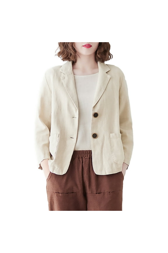 Blazers For Women Linen Blouse Casual Long Sleeve Jacket Polyester Synthetic Fiber Jacket Suit Jackets Blazers & Sport Coats 1X Beige L Fall Jackets For Women 2025