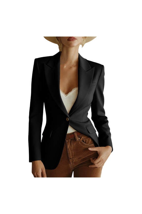 Blazers for Women Oversized Single Breasted Button Notch Lapel Business Blazer Suit Jacket Casual Solid Loose Comfy Open Front Long Sleeve Work Office Blazer Jackets