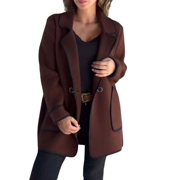 Blazers For Women Temperament Suit Collar Double Woolen Coat Long Sleeved Loose Lapel Style Polyester Plush Jacket Suit Jackets Blazers & Sport Coats 1X Brown L Fall Jackets For Women 2025