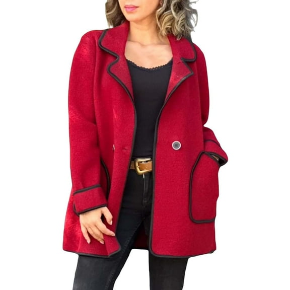 Blazers For Women Temperament Suit Collar Double Woolen Coat Long Sleeved Loose Lapel Style Polyester Plush Jacket Suit Jackets Blazers & Sport Coats 1X Red L Fall Jackets For Women 2025
