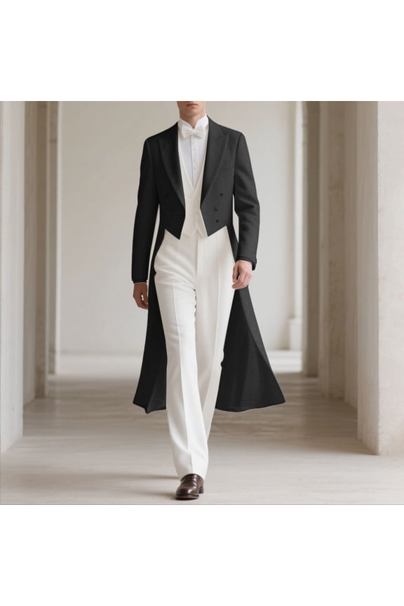 Blazers for Men Long Tailcoat Double Breasted Tuxedo Jacket Formal Slim Fit Dress Coat Vintage Suit Jacket for Wedding Cocktail Party