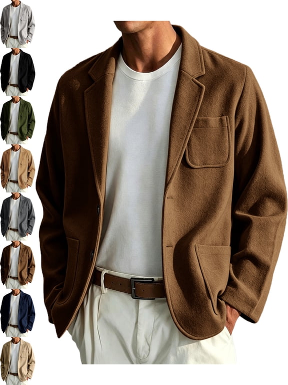 Blazers for Men Stylish Button Front Lapel Long Sleeve with Pockets Work Wear Jacket