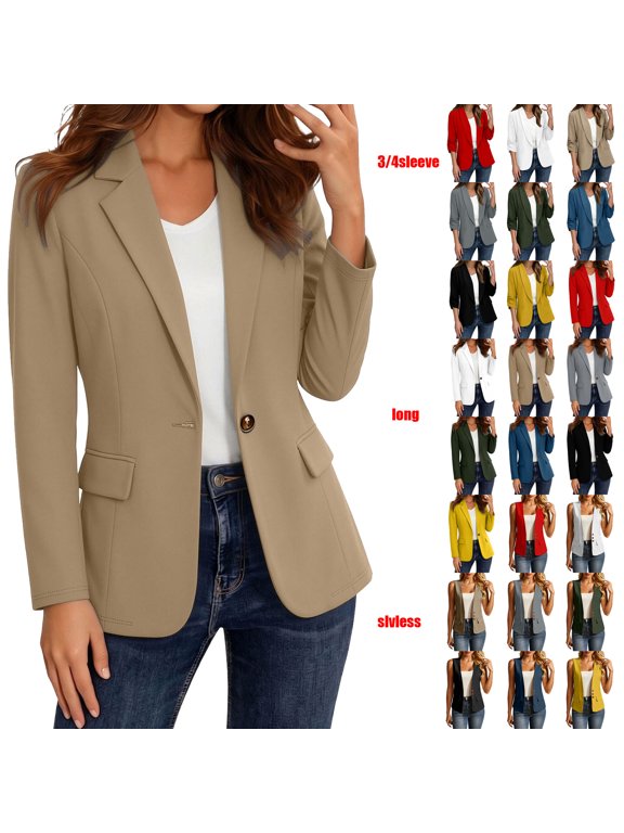 Blazers for Women Business Casual 2026 Oversized Long Sleeve Open Front Lapel Suit Jackets Dressy Pockets Work Blazer Khaki