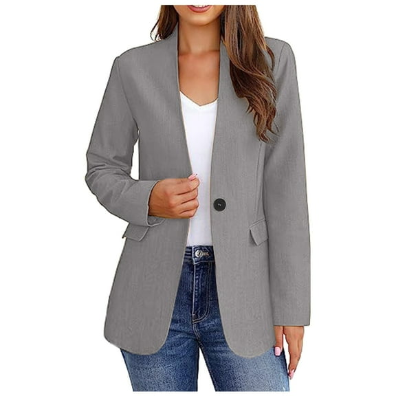 Blazers for Women Business Casual Bussiness Casual Suit Coat Long Sleeve Button Down Solid Lapel Suits with Pockets Jackets for Women Grey XL