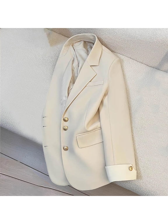Blazers for Women Business Casual Double Breasted Work Jacket with Gold Buttons Long Sleeve Suit Coat for Office Wear XL